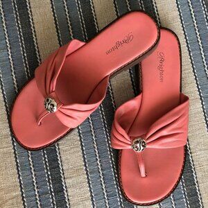 Brighton Thong Style Slip On Sandals Silver Plated Metal Embellishment Pink Sz 7